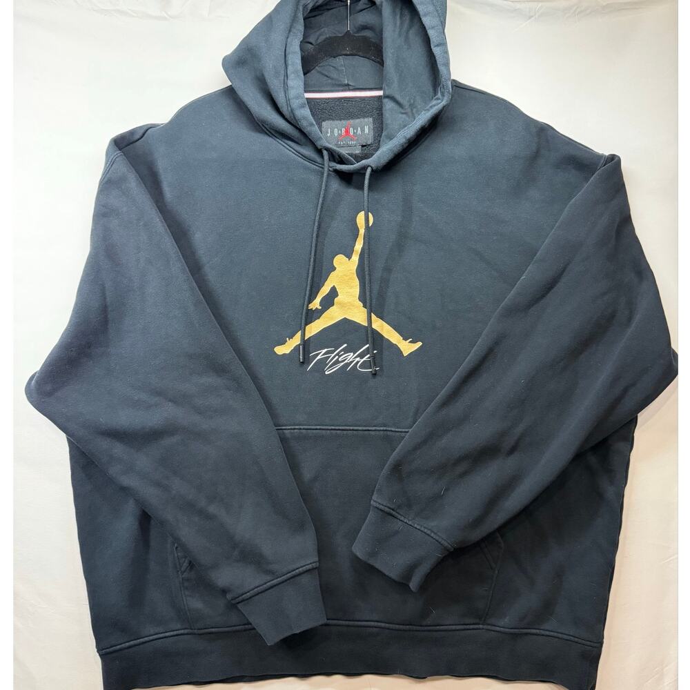 Nike Air Jordan Mens XL Black Metallic Gold Jumpman Flight Hoodie Pullover